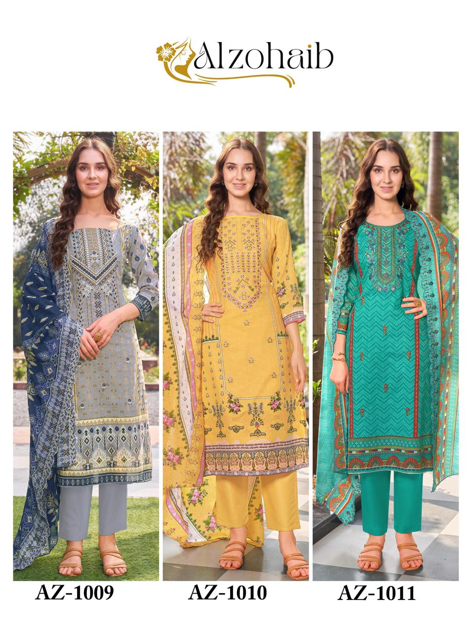 Alzohaib Az 1109 To 1111 Cotton Printed Pakistani Suits Online Wholesale